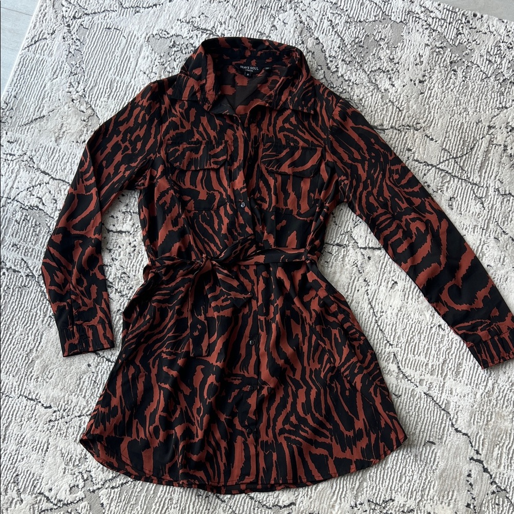 Brave Soul Black and Brown Long Sleeve Dress